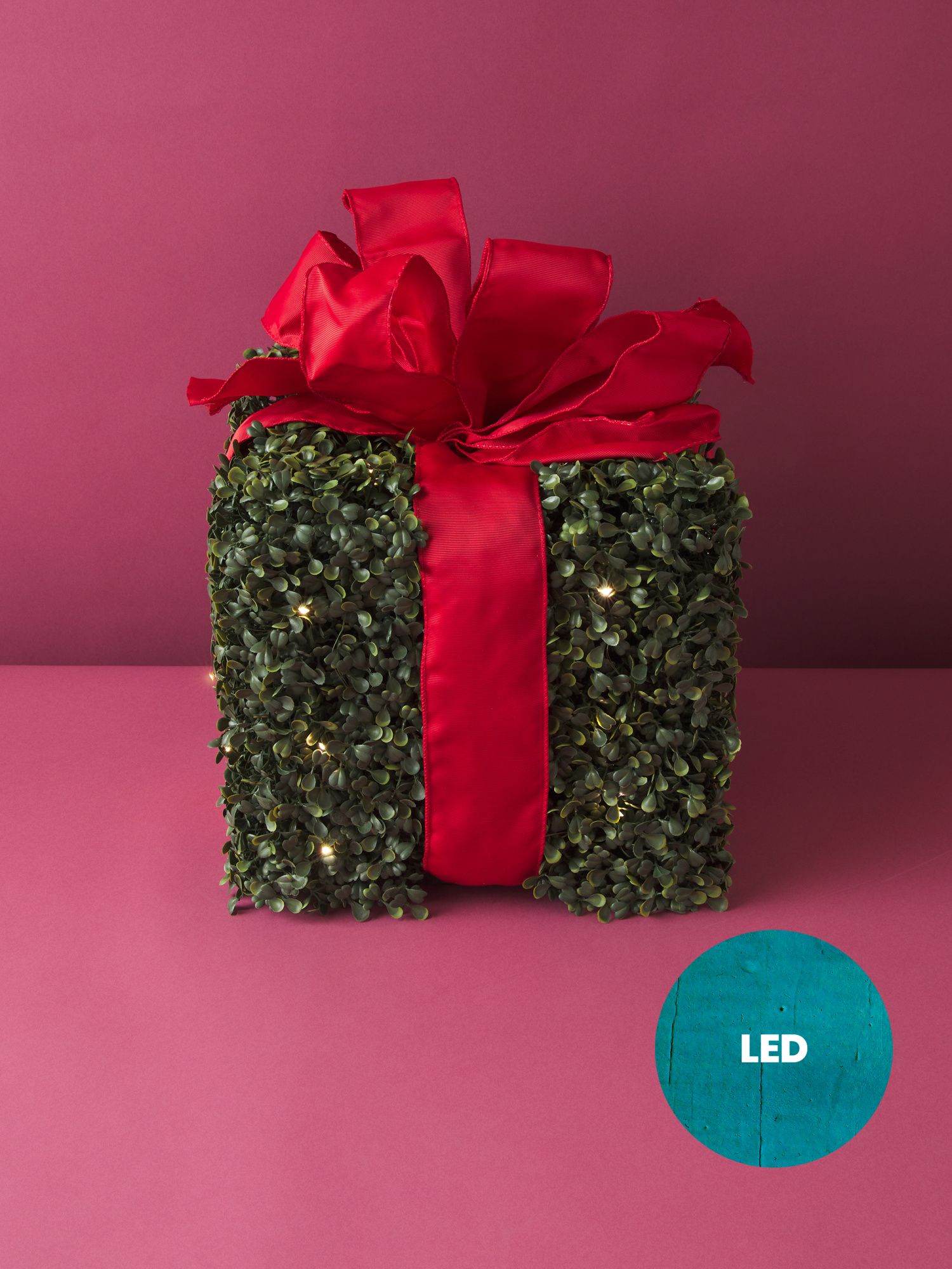 12in Artificial Boxwood Led Present Decor | Holiday Decor | HomeGoods | HomeGoods