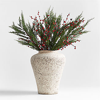 Faux Botanical Arrangement in Poe White Volcanic Glaze Vase | Crate & Barrel | Crate & Barrel