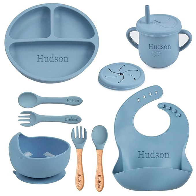 Personalized Silicone Baby Feeding Set,Custom Baby Led Weaning Supplies with Name,Baby Bib,Spoon ... | Amazon (US)