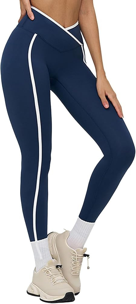 Womens Compression Leggings Stretch Cross Waisted Tummy Control Compression Pants No Front Seam B... | Amazon (US)