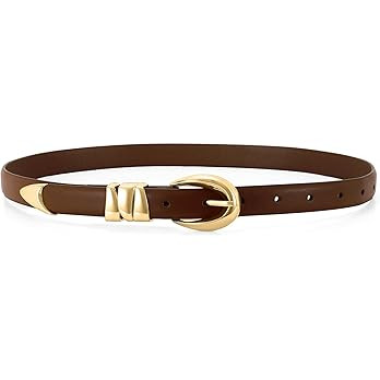 WHIPPY Women Skinny Leather Belt for Jeans Pants Dresses Ladies Fashion Waist Belt with Shiny Gol... | Amazon (US)