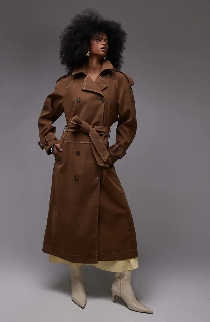 Oversize Faux Suede Trench Coat | Nordstrom