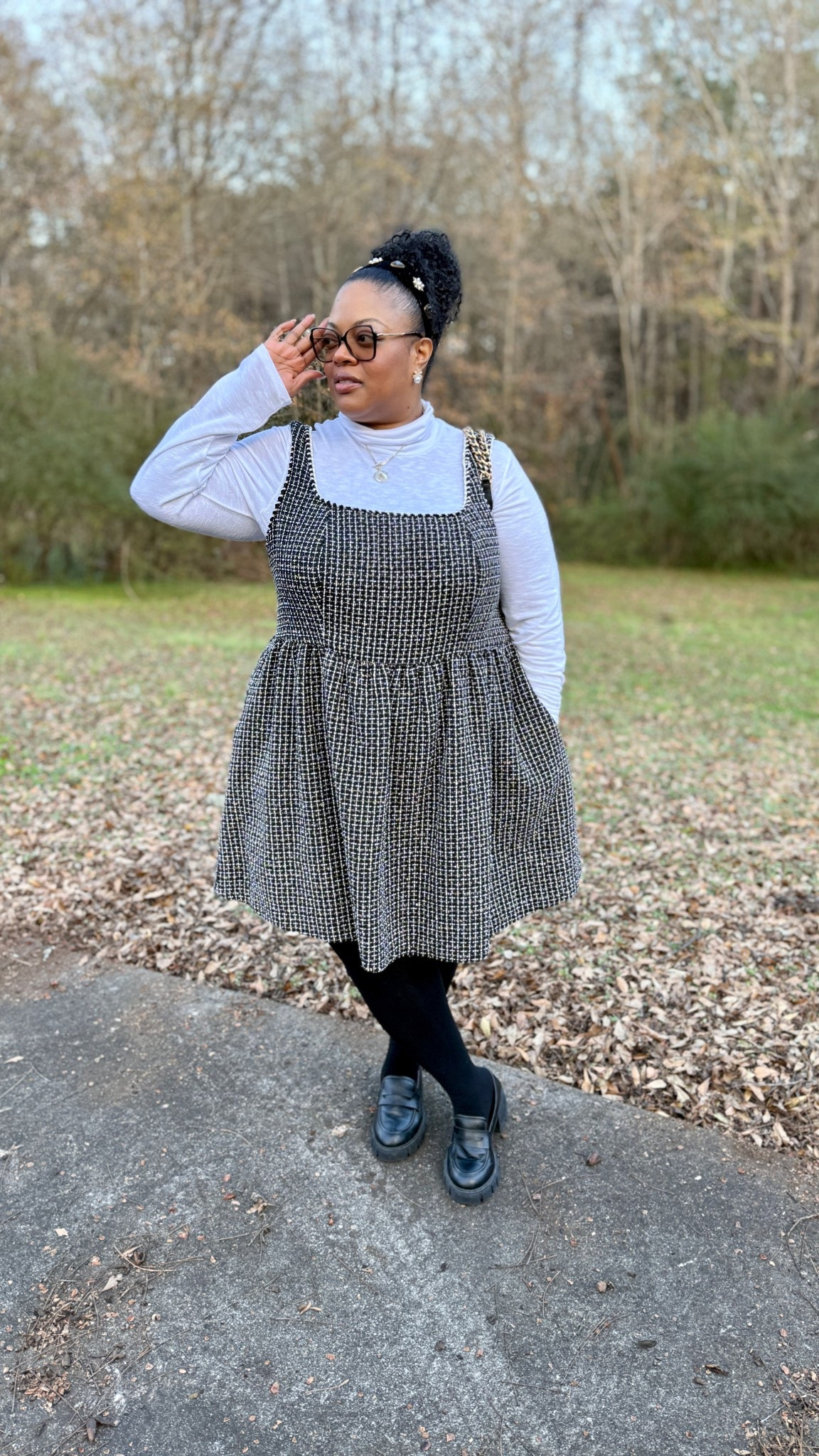 Sunday fit ✨ This dress is a 4X and a bit roomy on me now. If I bought it again, I’d size down to a 3X, but fit preference matters. Paired with a white turtleneck, tights, and Torrid loafers—these run big for me, so I always size down (I wearing a 9 instead of 9 1/2).

#LTKOver40 #LTKFindsUnder100 #LTKPlusSize