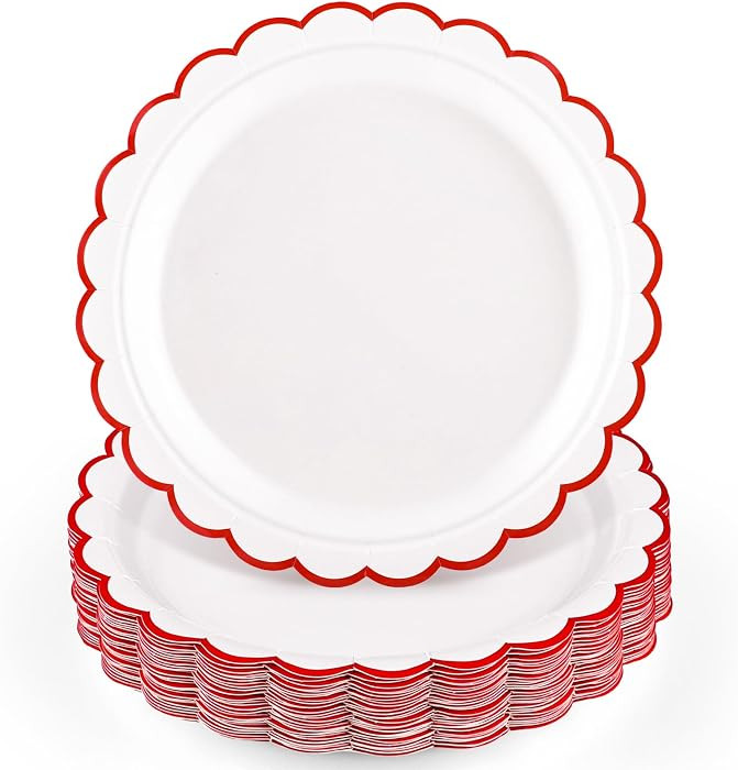 NatNarr 30 Pcs Red Paper Plates 9" Scalloped Red White Party Plates | Amazon (US)
