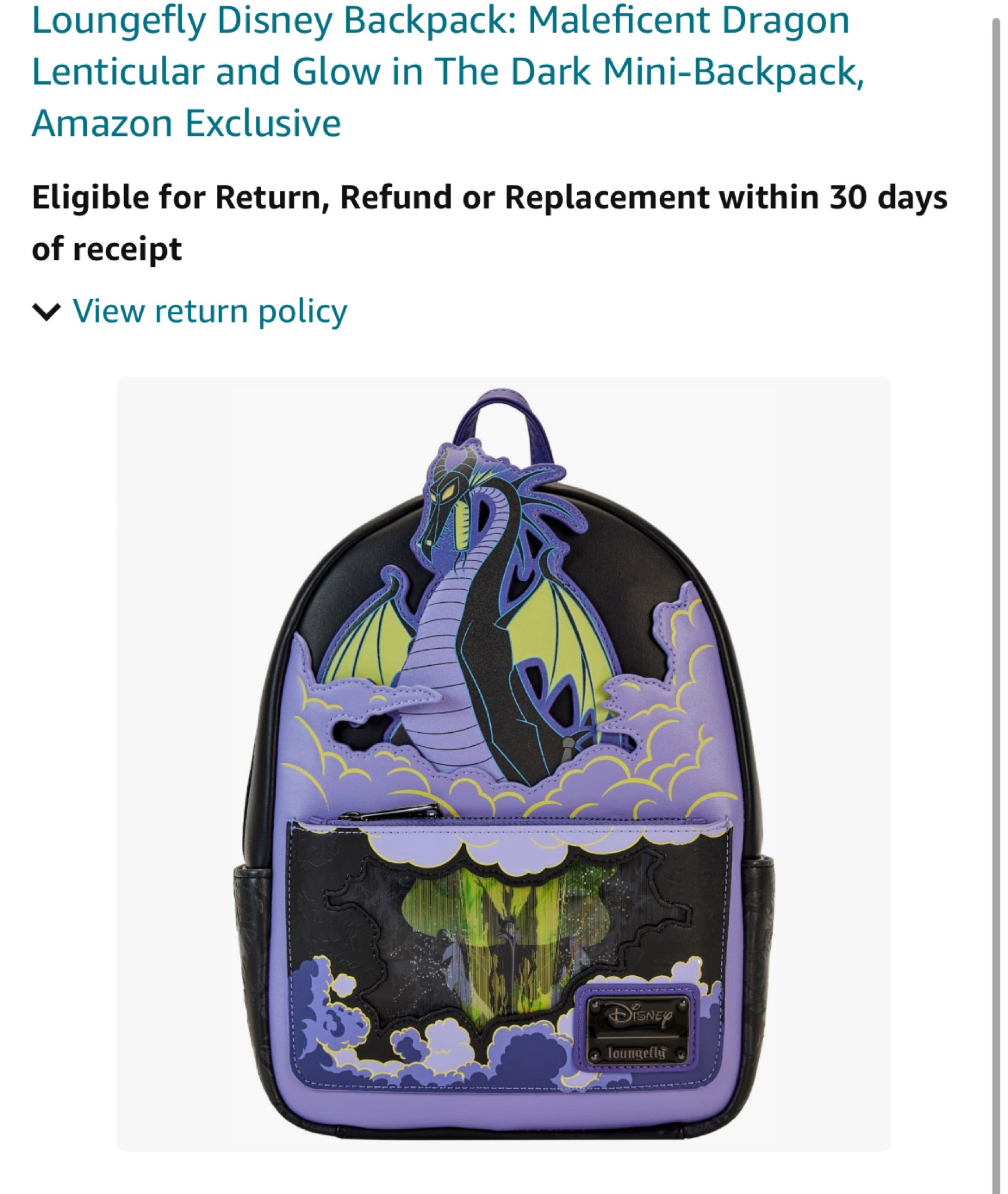 Loungefly Disney Maleficent Dragon Mini Backpack Black Brand New