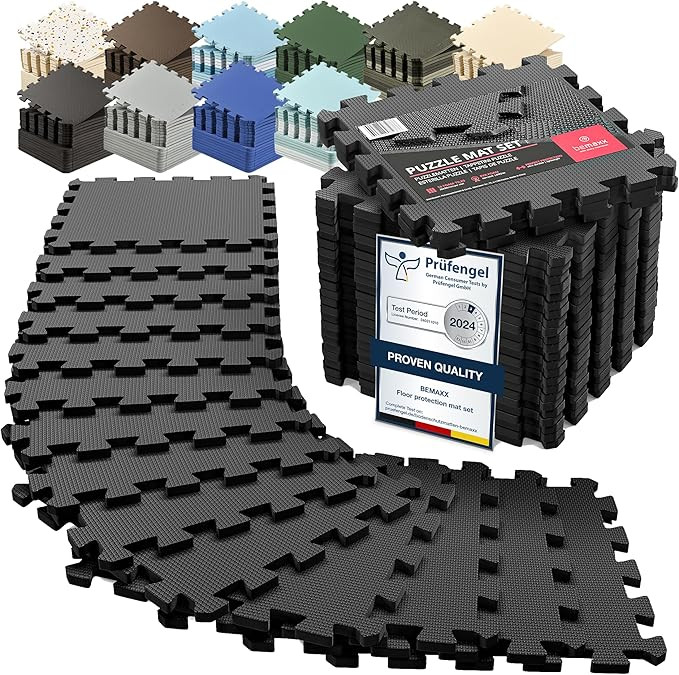 bemaxx Gym Mats Set - 18 pcs EVA Interlocking Foam Floor Tiles (12.6"x12.6"x0.4") 18sqft Protecti... | Amazon (US)