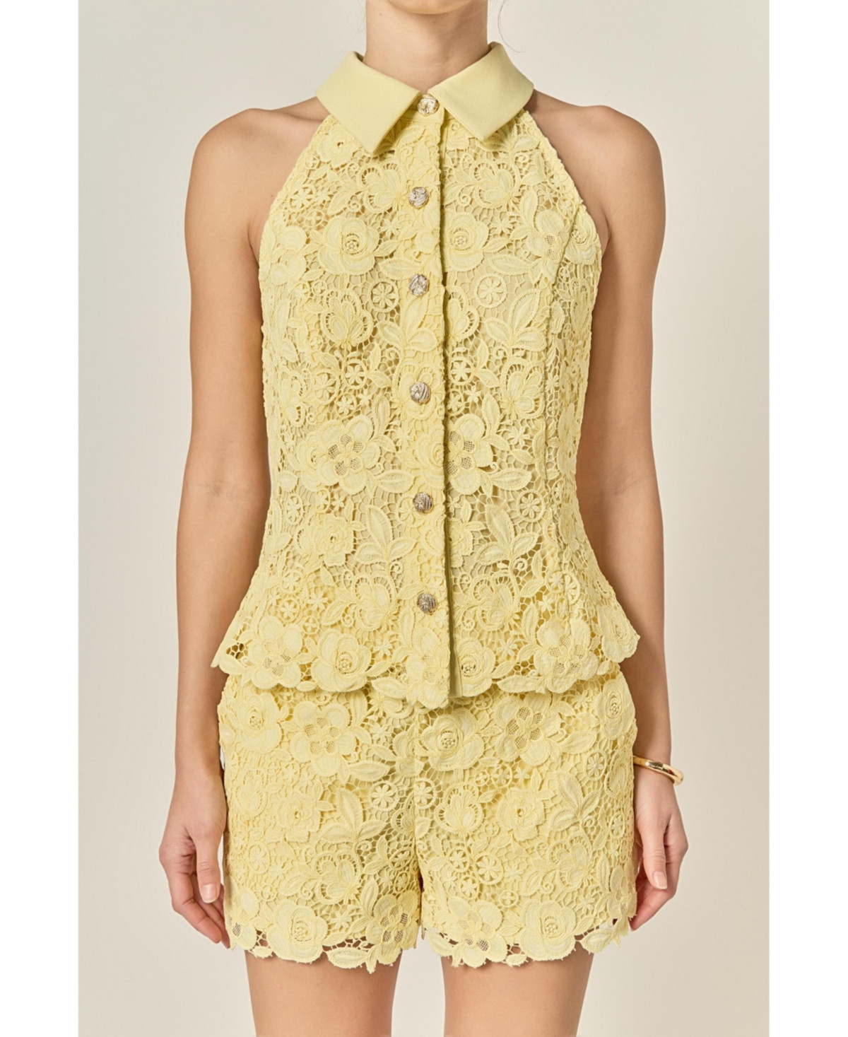 English Factory Women's Floral Lace Halter Top - Butter yellow | Macy's
