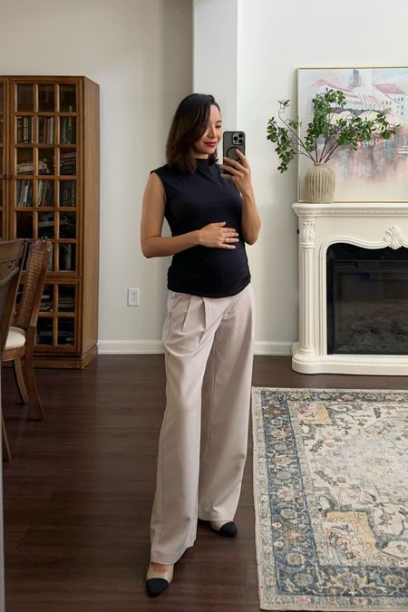 Maternity workwear finds from Abercrombie- on sale this weekend & some of the best maternity finds so far 

Top - small but runs big! I’m usually a small at Abercrombie but need to size down to an xs for this top
Sloane pant maternity - 25 runs a little longer than non-maternity Sloane pants 
Slingbacks - run half a size small, recommend loafers for swollen pregnancy feet 

#LTKBump #LTKWorkwear