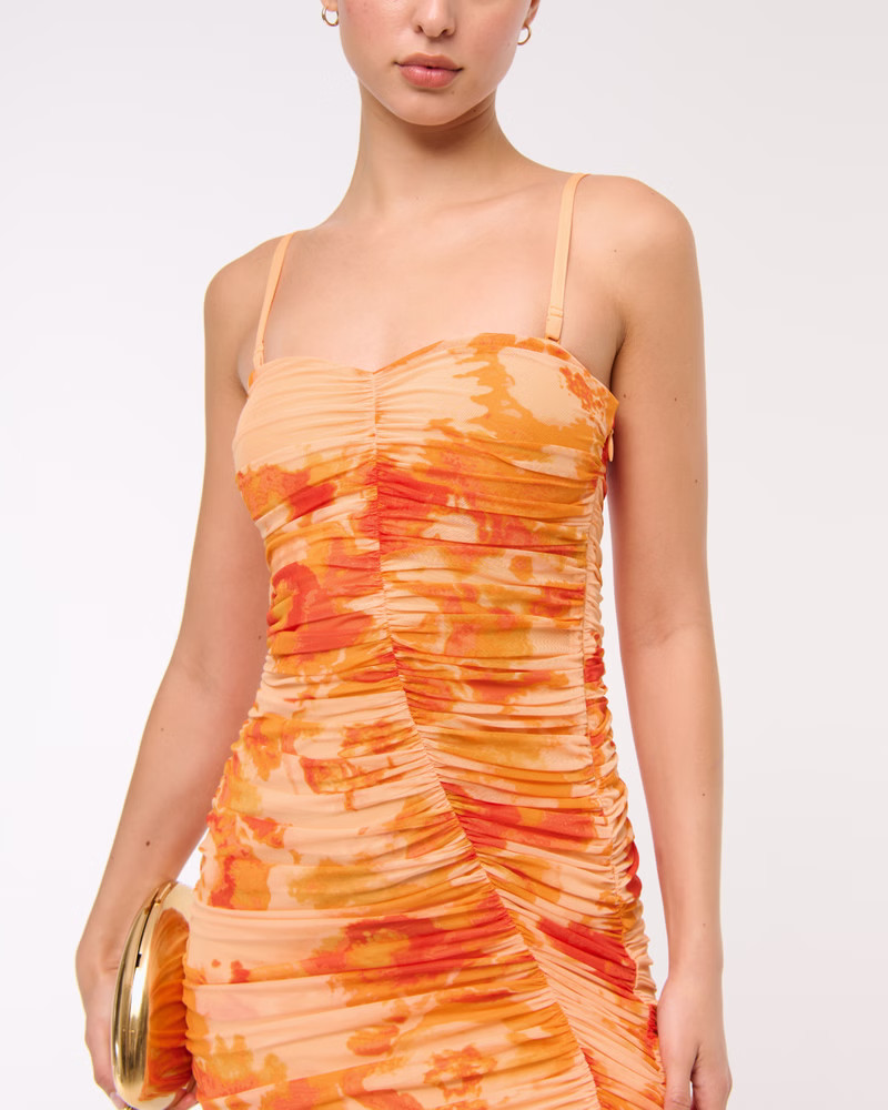 Mesh Strapless Ruched Maxi Dress | Abercrombie & Fitch (US)