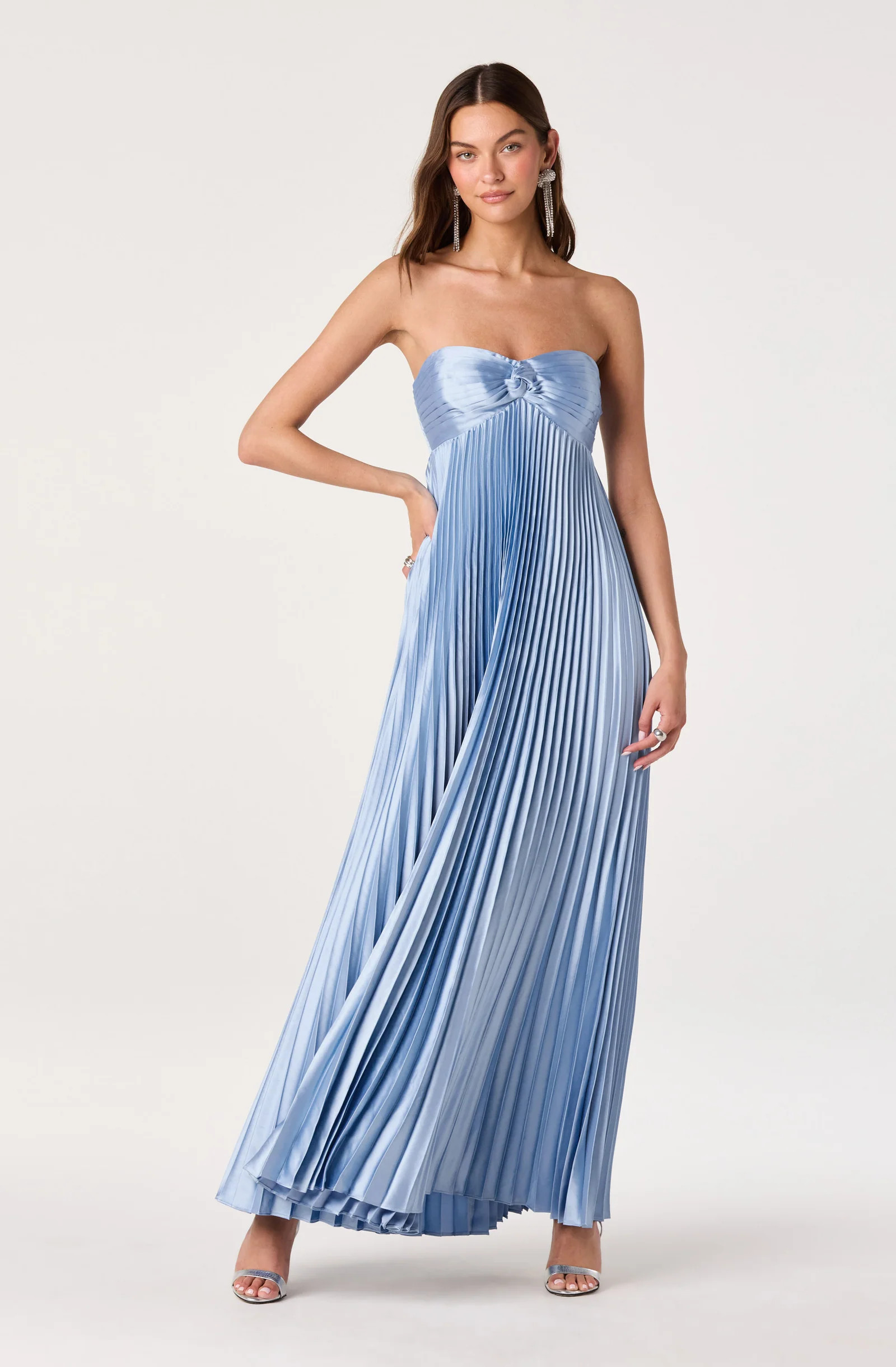 Cyrina Pliss\u00e9 Strapless Maxi Gown - Blue / XS | ASTR The Label (US)