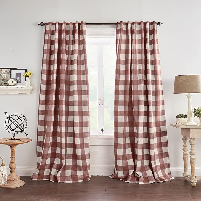 Elrene Home Fashions Farmhouse Living Grainger Buffalo-Check Blackout Window Curtain, Living Room... | Amazon (US)