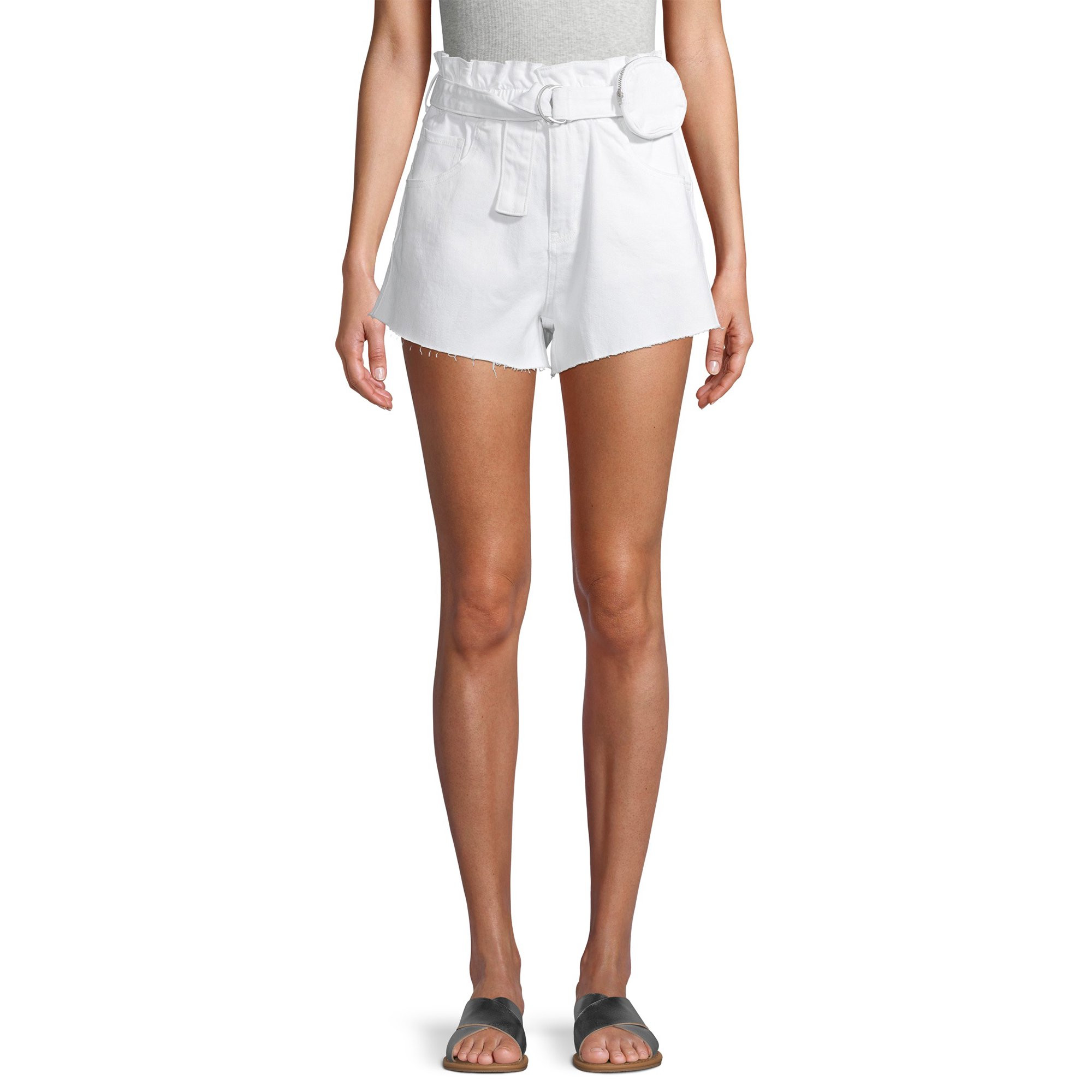 No Boundaries Juniors' Super High Rise Paperbag Shorts with Self Belt Purse | Walmart (US)