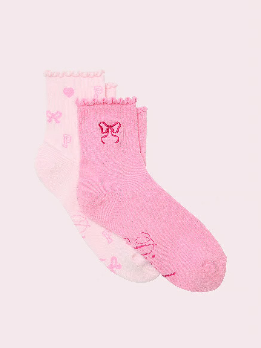 Buy PINK x LoveShackFancy Ruﬄe Quarter Socks, Pink Lollipop / Pink Baby Bow Icon - Order Socks ... | Victoria's Secret (US / CA )