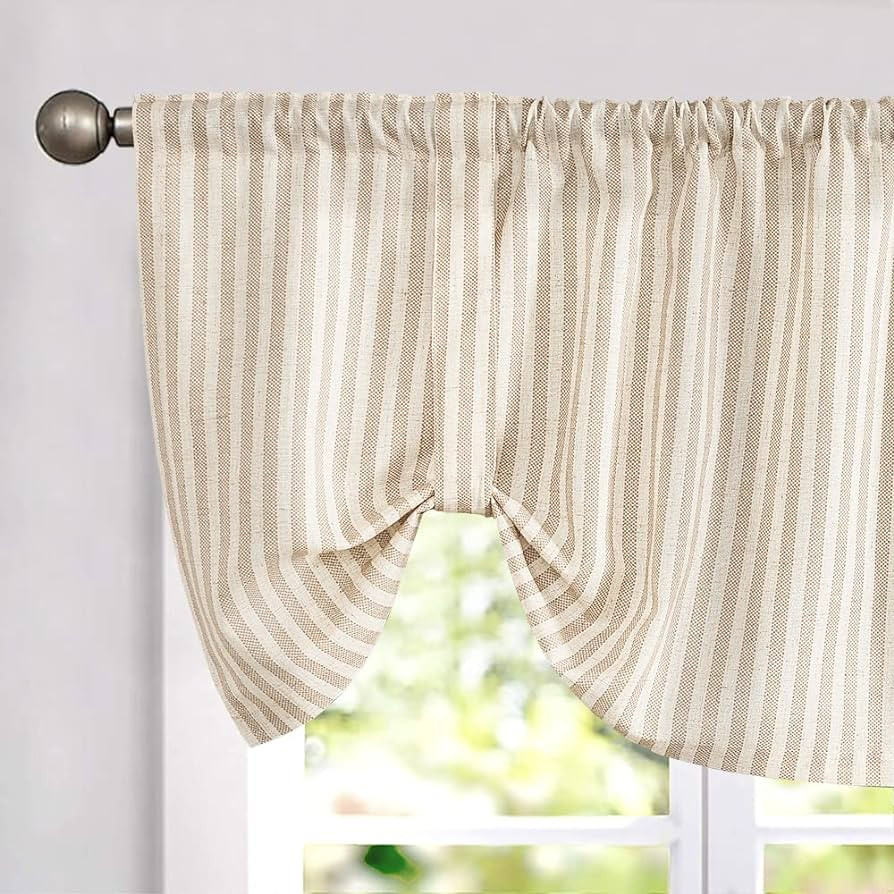 jinchan Tie Up Valance Linen Textured Striped Bow Tie Curtain for Kitchen Bathroom Rod Pocket Pin... | Amazon (US)