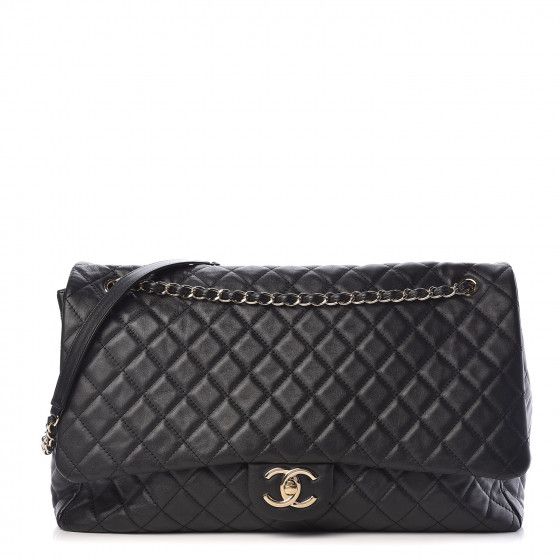 CHANEL Metallized Calfskin Quilted XXL Travel Flap Bag Black | Fashionphile