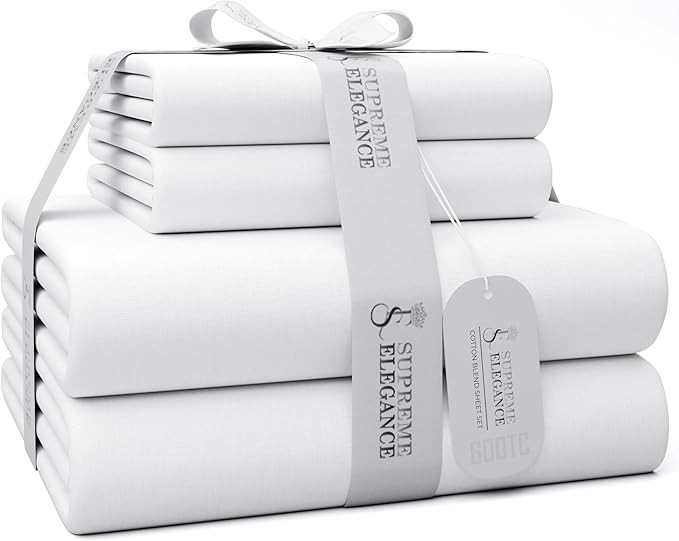 600 Thread Count King Bed Sheets Arctic White, Cotton Rich Sateen Weave Easy Care Bed Sheet, Ultr... | Amazon (US)
