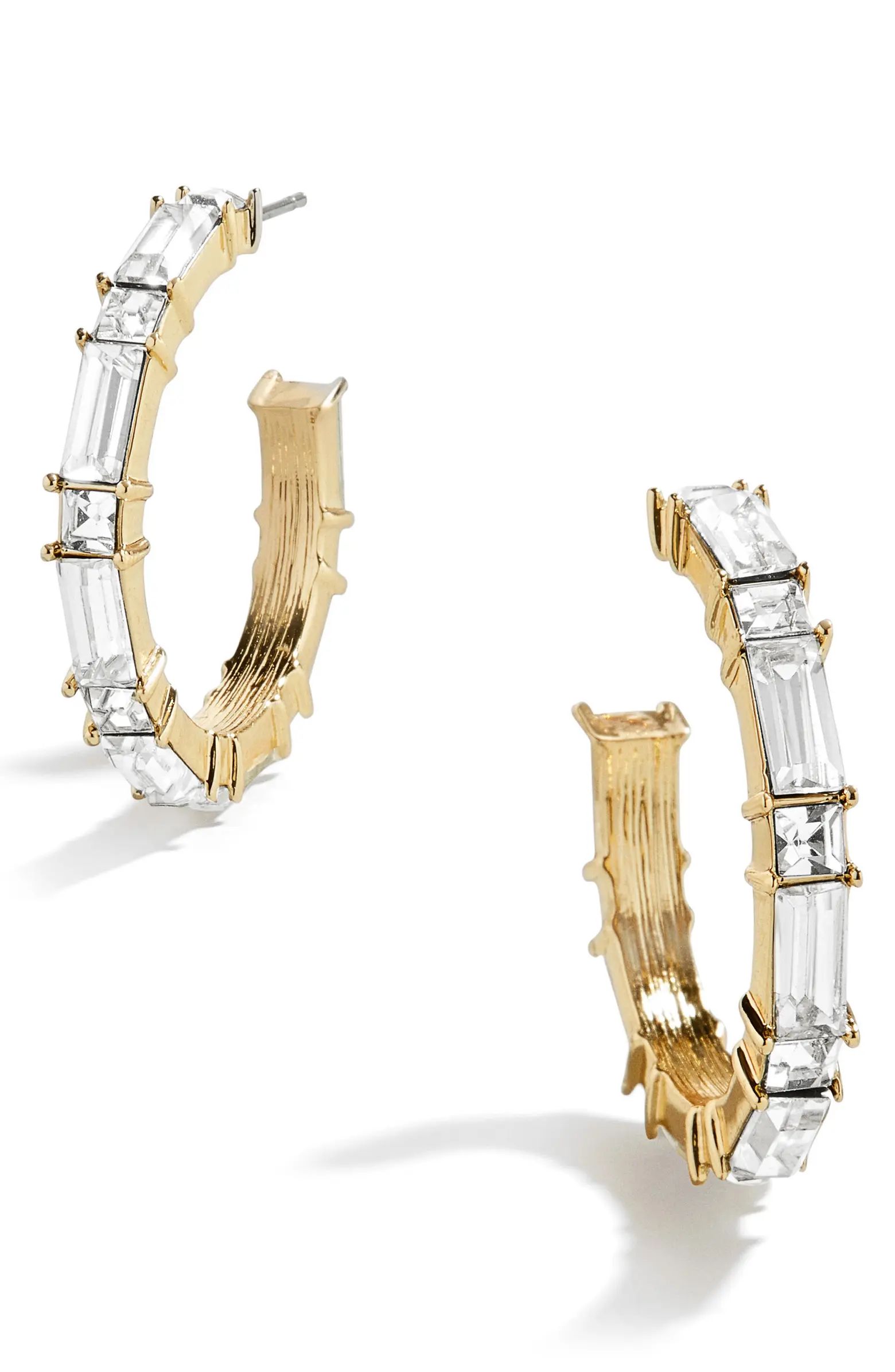 BaubleBar Rectangular Baguette Crystal Hoop Earrings | Nordstrom | Nordstrom