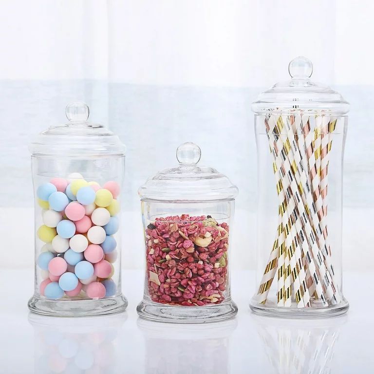 Efavormart 3 Pack | Clear Glass Apothecary Jars Candy Buffet Containers with Lids For Wedding Par... | Walmart (US)