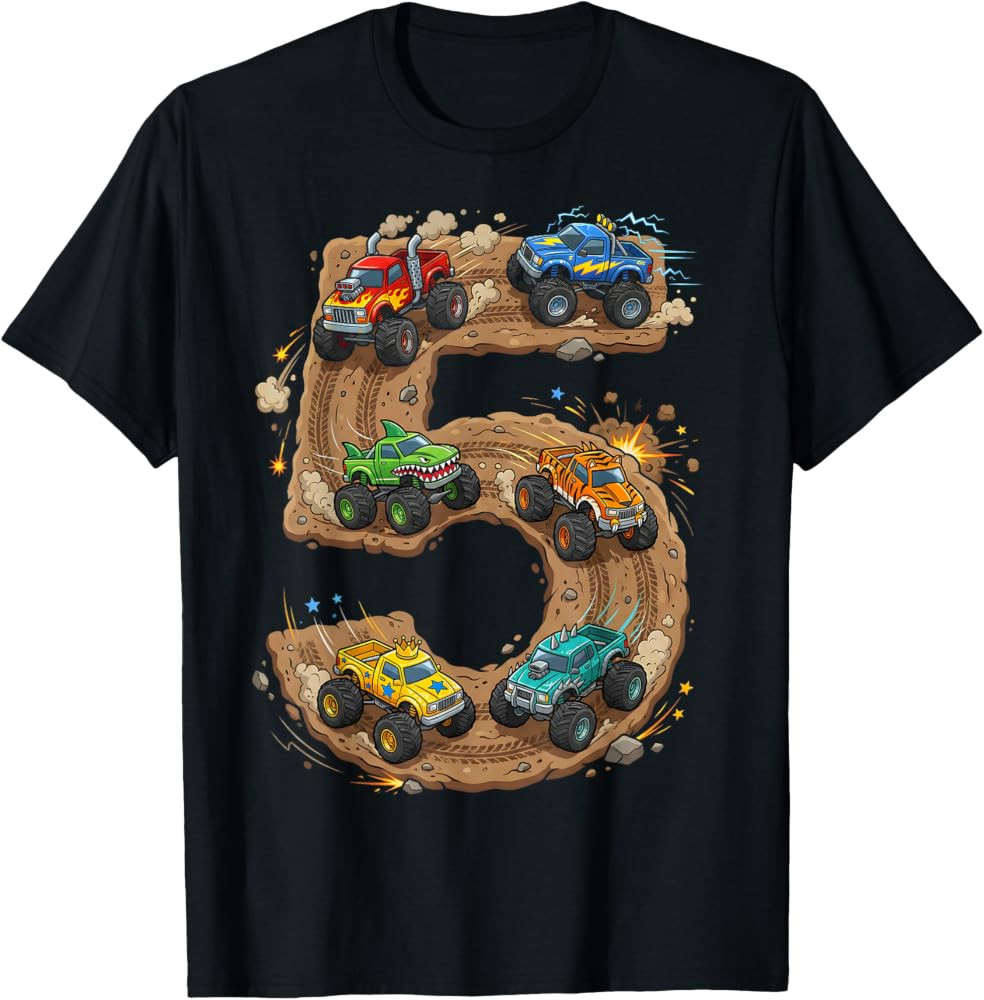 5 Year Old Monster Truck Boy Toddler 5th Birthday Party T-Shirt | Amazon (US)