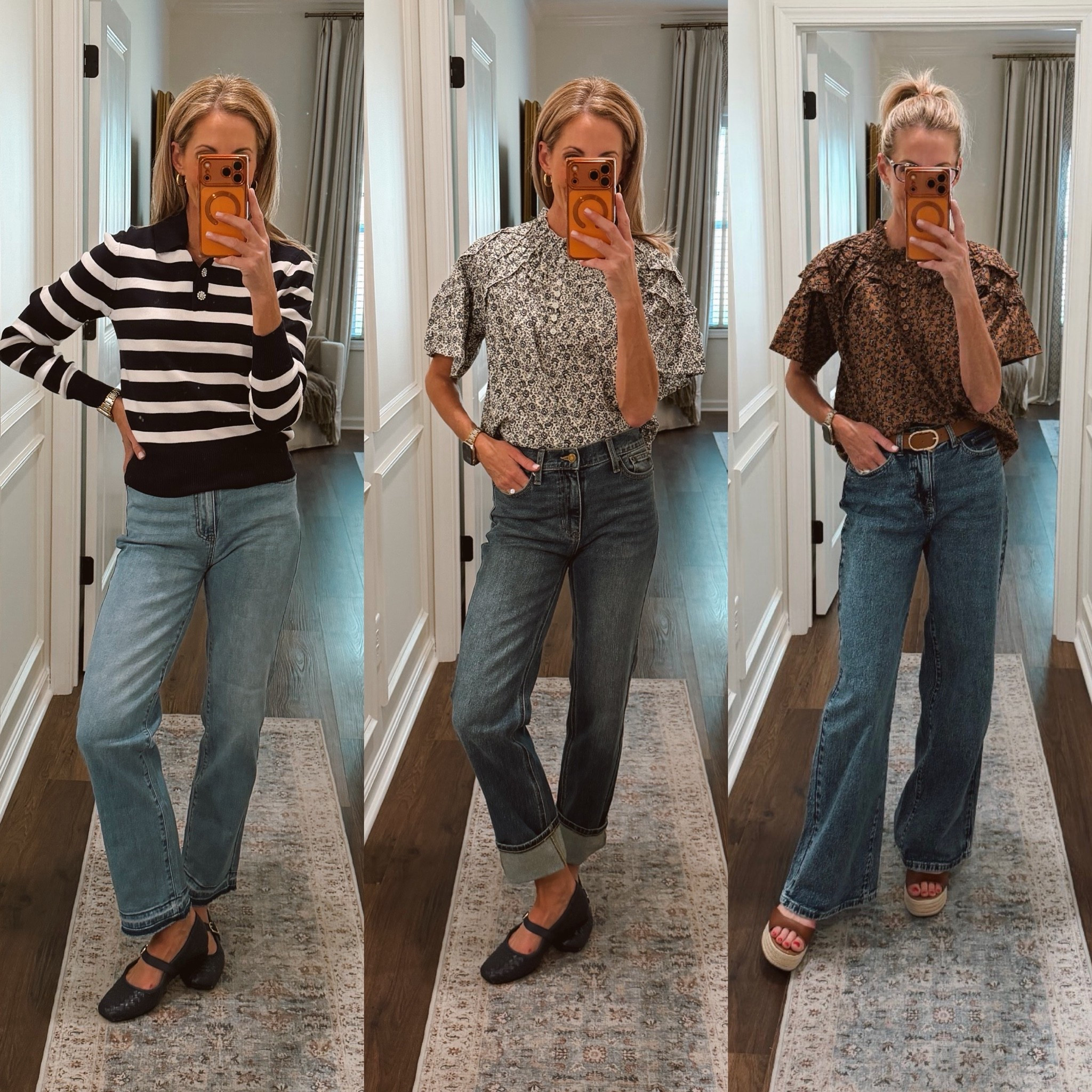 Scenario denim all under $30 wearing my true to size 0. The middle denim, I rolled the cuff.