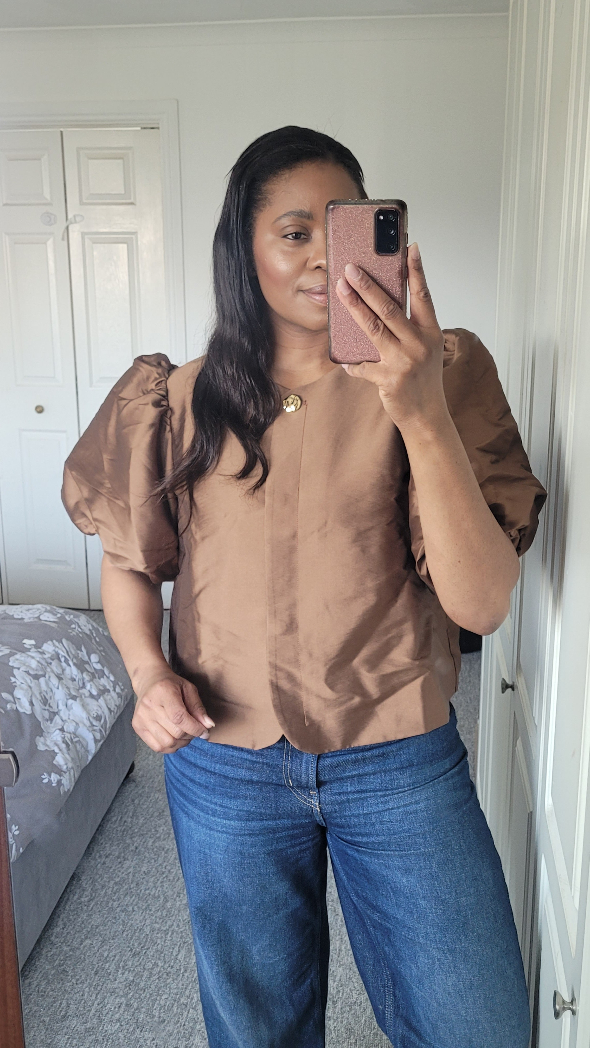 Satin puff sleeve blouse, chic for work or evening outfit. Also the perfect Fashion Week look for Fashion Month 🤎Style with jeans, tailored trousers or midi/maxi skirts.#ltkworkwear #ltkstyletip #springworkwear #LTKfind 

#LTKFashionMonth #LTKdatenight #LTKspring