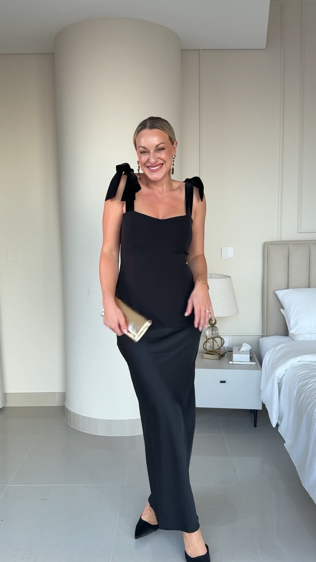 Midsize friendly festive outfit black long- black long satin maxi shirt, bow black top, actual shoes from NAKD (use code’ KatieH) on my IG links highlight) with discount code - PRETTY LAVISH BLACK FRIDAY SALE IS ON 25% off

Lip combo colours : tarte colour ‘crème brulee’ 
Dior lip liner - nude blush 329

#LTKmidsize #LTKfestive #LTKCyberWeek