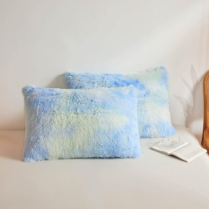 XeGe Rainbow Faux Fur Fluffy Throw Pillow Cases, Plush Shaggy Soft Furry Pillowcases, Tie Dye Vel... | Amazon (US)