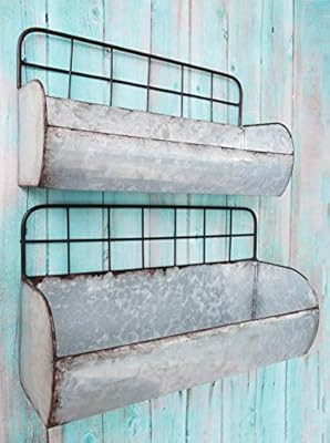 ShabbyDecor Galvanized Metal Industrial Wall Storage Holder, Set of 2 Rustic Tin Shelves | Amazon (US)
