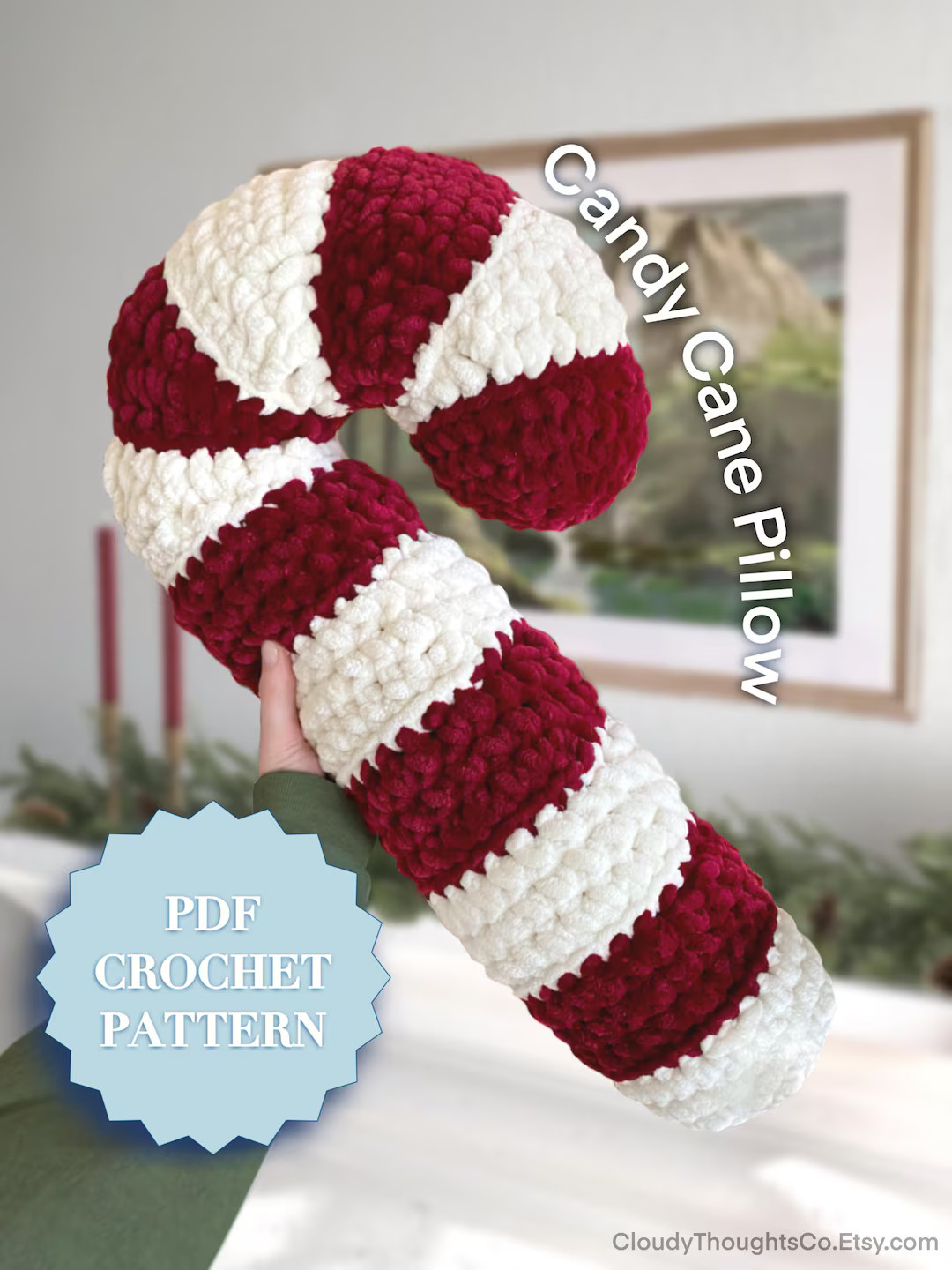 Crochet Candy Cane Pillow Pattern Cozy Christmas Crafts Cute Winter Crochet Decor Gifts for Her D... | Etsy (US)