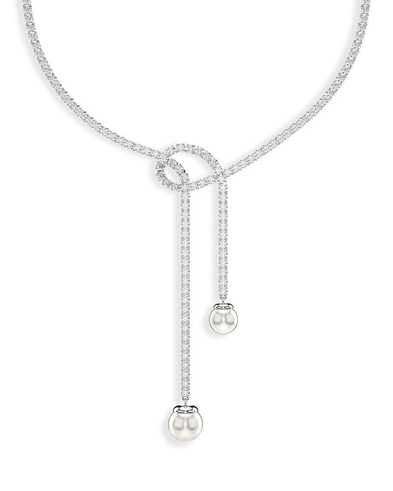 Swarovski Matrix Crystal & Imitation Pearl Lariat Necklace in Rhodium Plated, 14.12-16.12 | Bloomingdale's (US)
