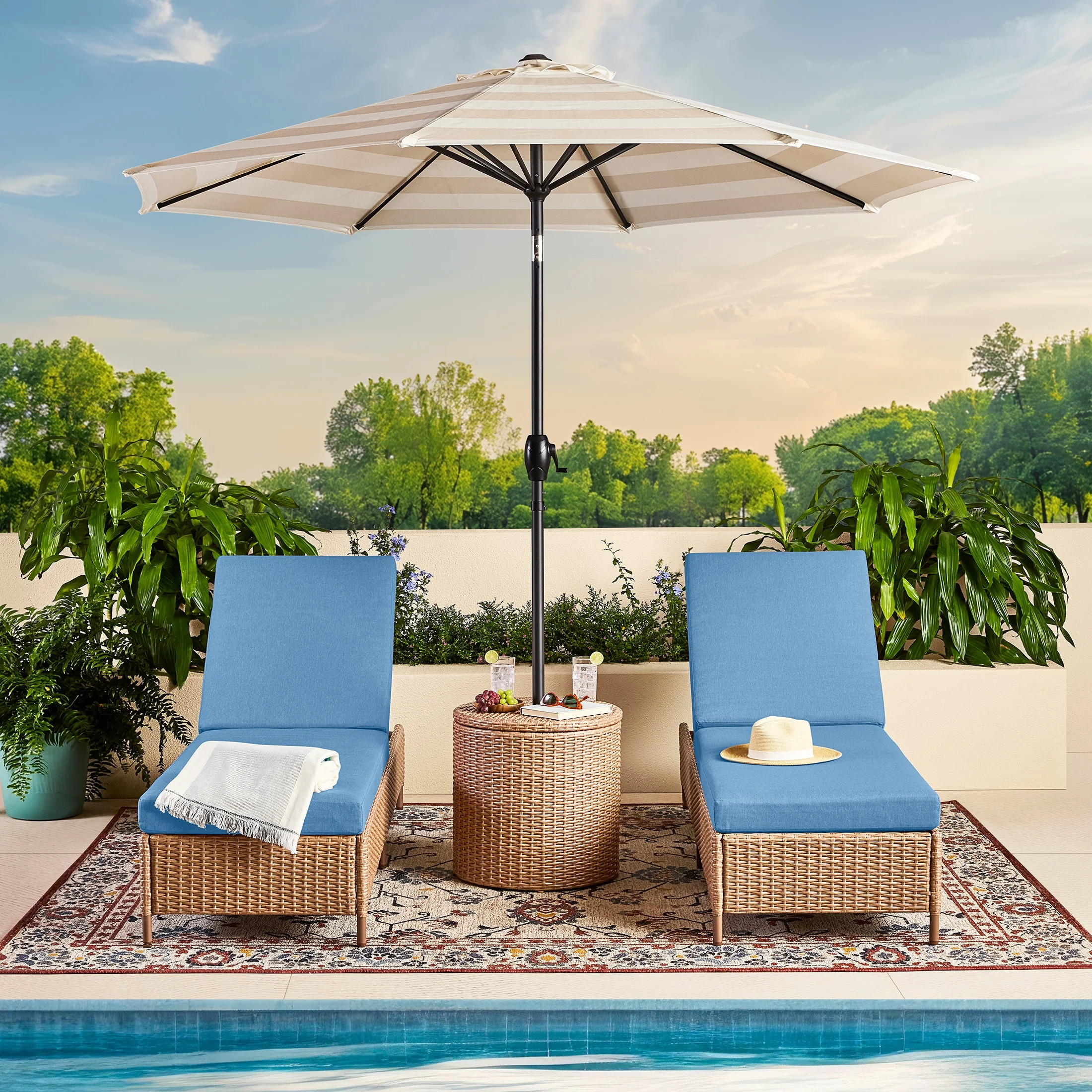 Mainstays Chelsea Outdoor Patio Steel Chaise Lounge,Blue | Walmart (US)