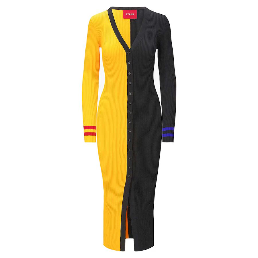 Women's Pittsburgh Steelers STAUD Gold/Black Shoko Knit Button-Up Sweater Dress | NFL Shop
