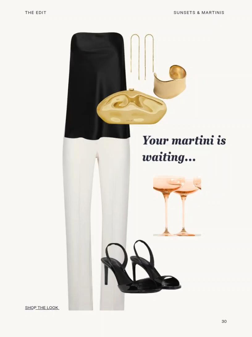 Chic, elegant, date night outfit on vacation or on the yacht.:) Long black silk strapless shirt is the perfect fit not tight not too flowy and balance that out with tapered white pants for a sleek love and gold simple, minimalist accessories for best in class.  #aritzia #datenightoutfit #summeroutfit #resortwear

#LTKootd #LTKOver40 #LTKTravel