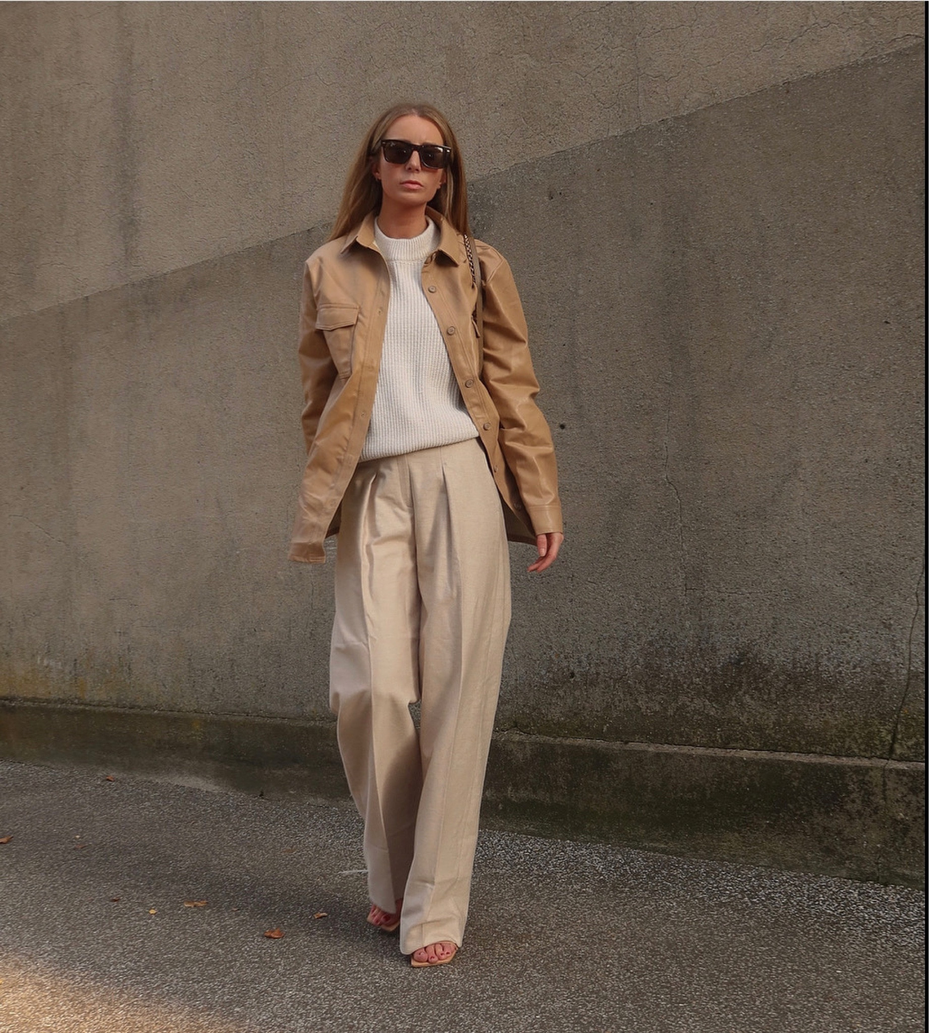 Beige trousers, tailored trousers, leather shirt, knitwear, white jumper, cream jumper, ribbed jumper, linen trousers, high waisted trousers, wide leg trousers, winter jumper

#LTKSeasonal #LTKunder50 #LTKworkwear