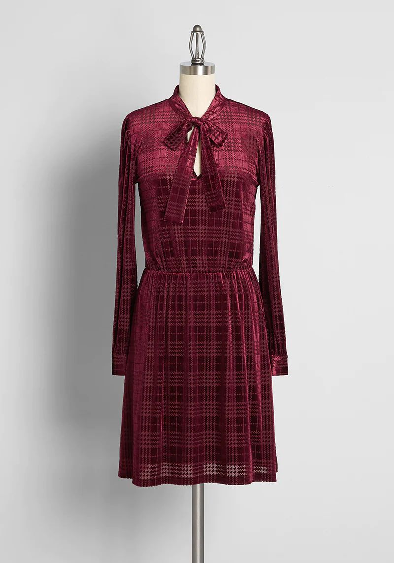 Adored In Bordeaux Velvet Tie-Neck Dress | ModCloth