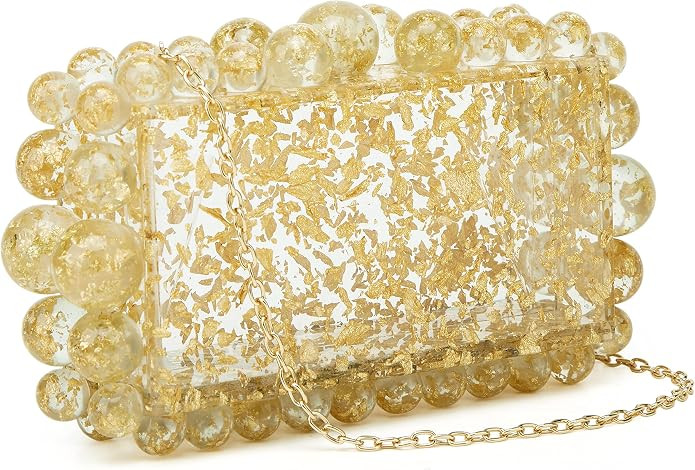 Acrylic Evening Handbag Beads Bag for Women Graceful Shoulder Bag Satchel Marble Clutch Purses fo... | Amazon (US)
