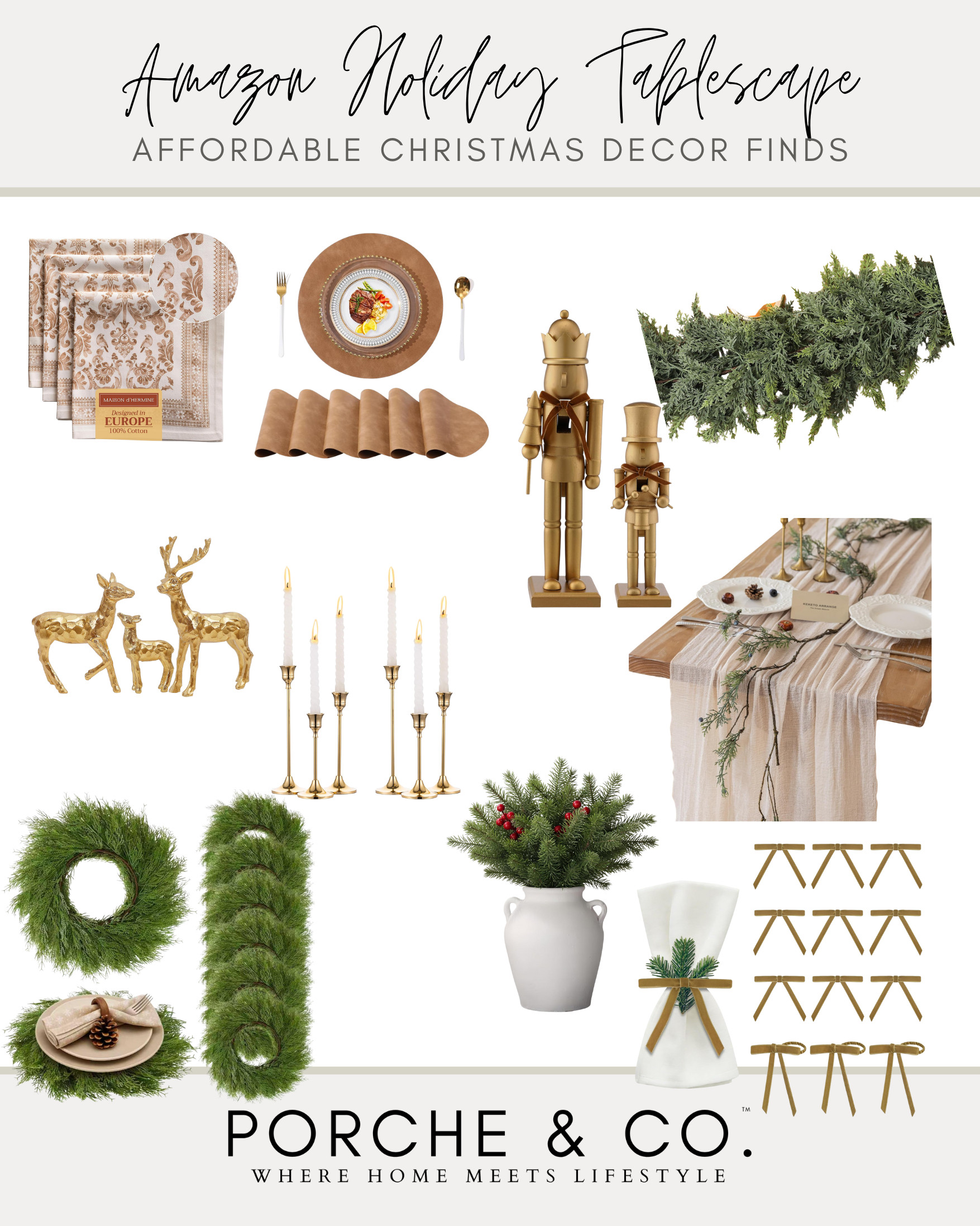 Affordable Amazon Finds: Neutral, warm, and golden holiday decor to elevate your table and make hosting a breeze! We’re loving the lifelike faux garland and charming bow napkin rings—perfect touches to create a festive, inviting tablescape. Happy decorating! 

 #LTKHoliday #LTKSeasonal #LTKHome