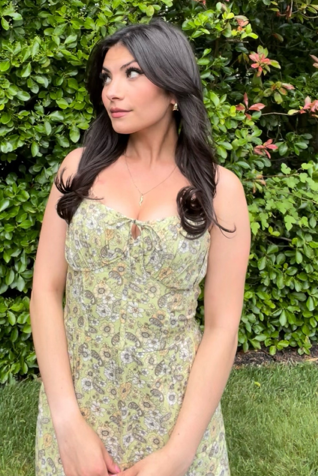 Green floral dress and hoops! 

#LTKGiftGuide #LTKSeasonal #LTKFind