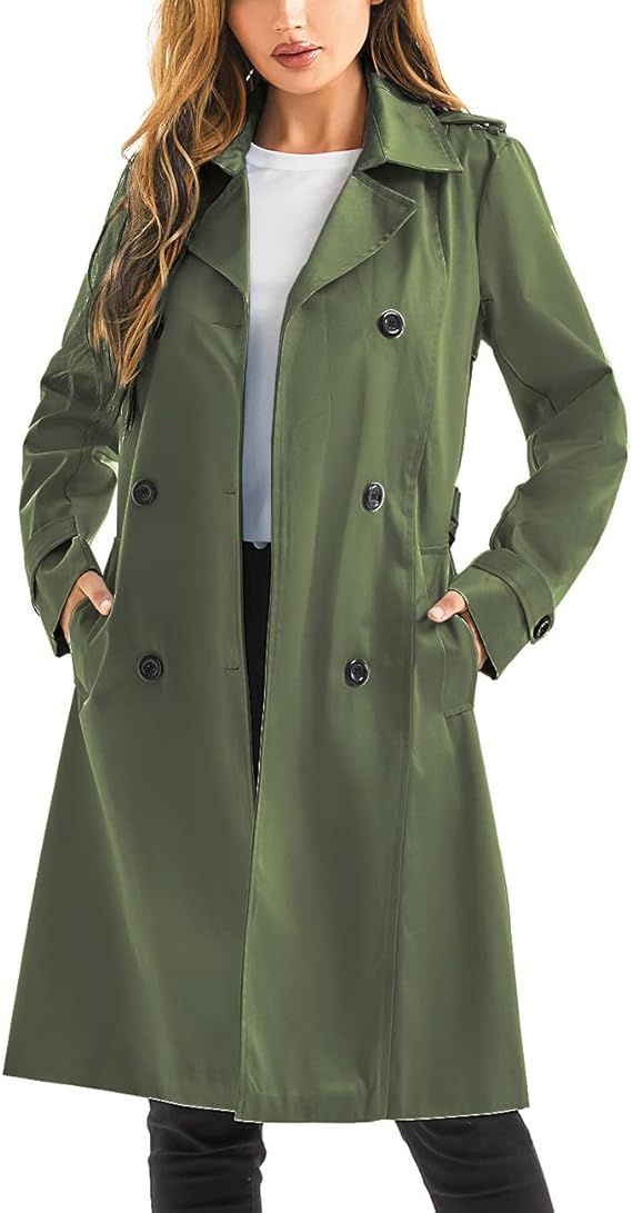 FARVALUE Women's Waterproof Trench Coat Long Double Breasted Windbreaker Classic Belted Lapel Ove... | Amazon (US)