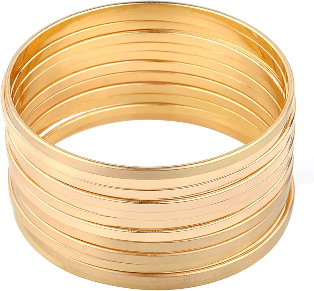 Nicole Miller New York Multi-bangle Set of 12 Plain Matte Glossy Bangle Bracelets (Gold) | Amazon (US)