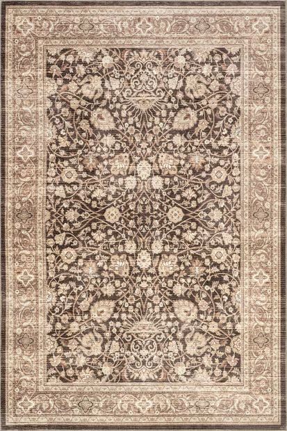 Dark Brown Madge Spill Proof Vintage Floral Washable Area Rug | Rugs USA