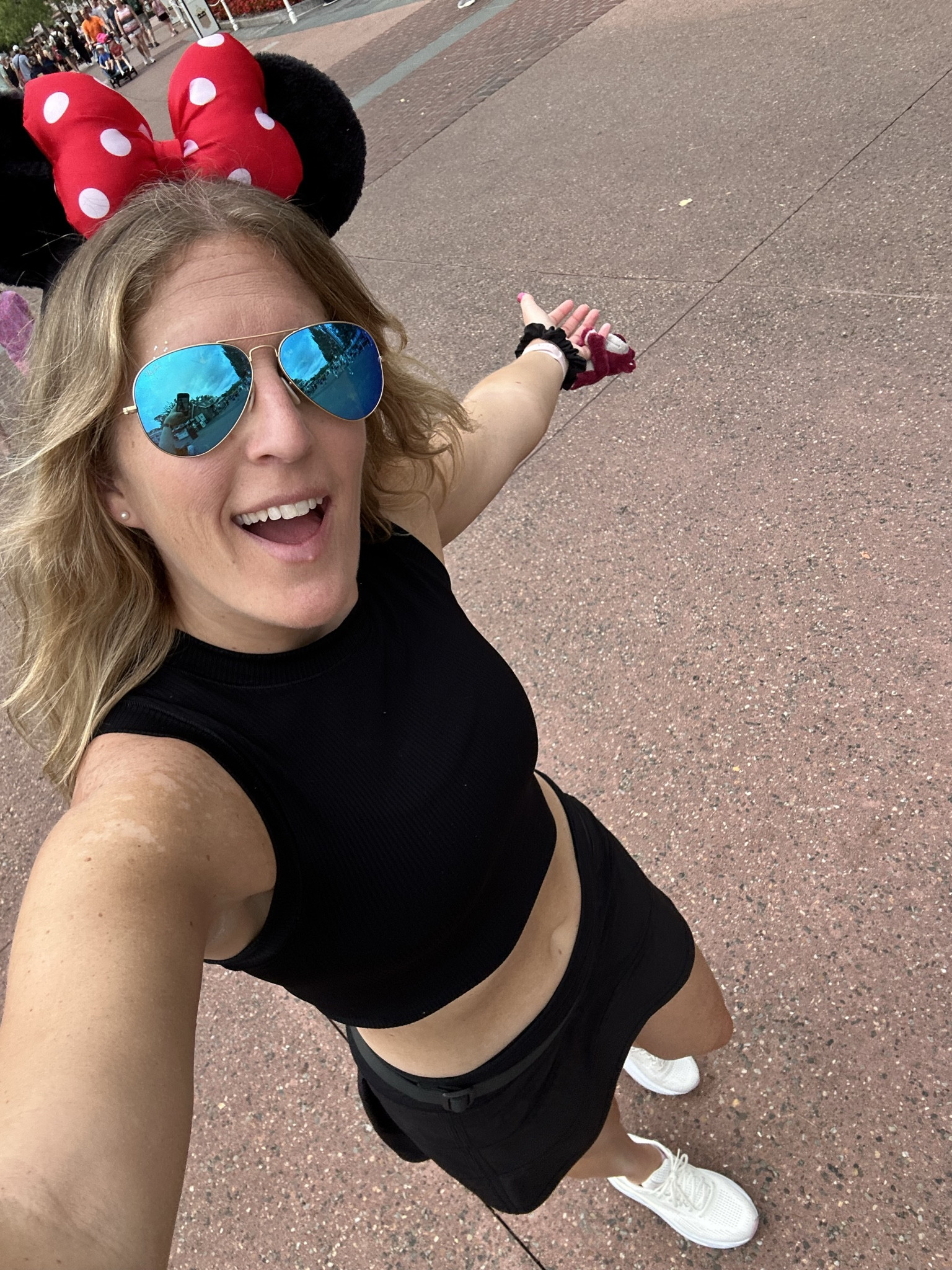 OOTD for the Unapologetic Millennial Disney Adult. Skirt with secret pockets, high neck to save you from sunburn, and the comfiest shoes. 

#LTKFitness #LTKActive
