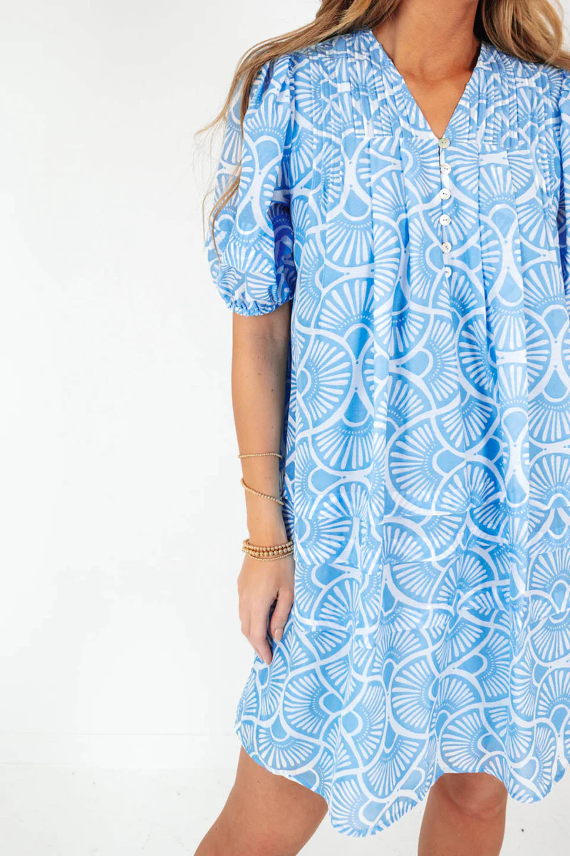 The Rylee V-Neck Button Dress - Blue | The Impeccable Pig