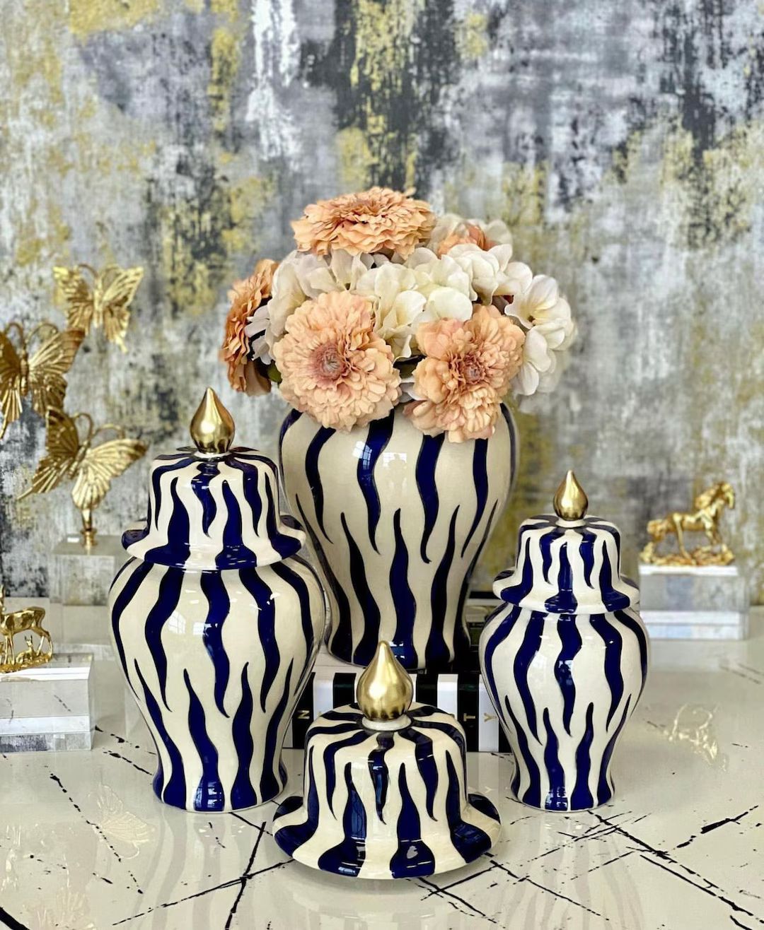 Zebra Ceramic Ginger Jar With Lid Set of 3, Handmade Ceramic Vase, Turkish Tile Art, Home Decor, ... | Etsy (US)