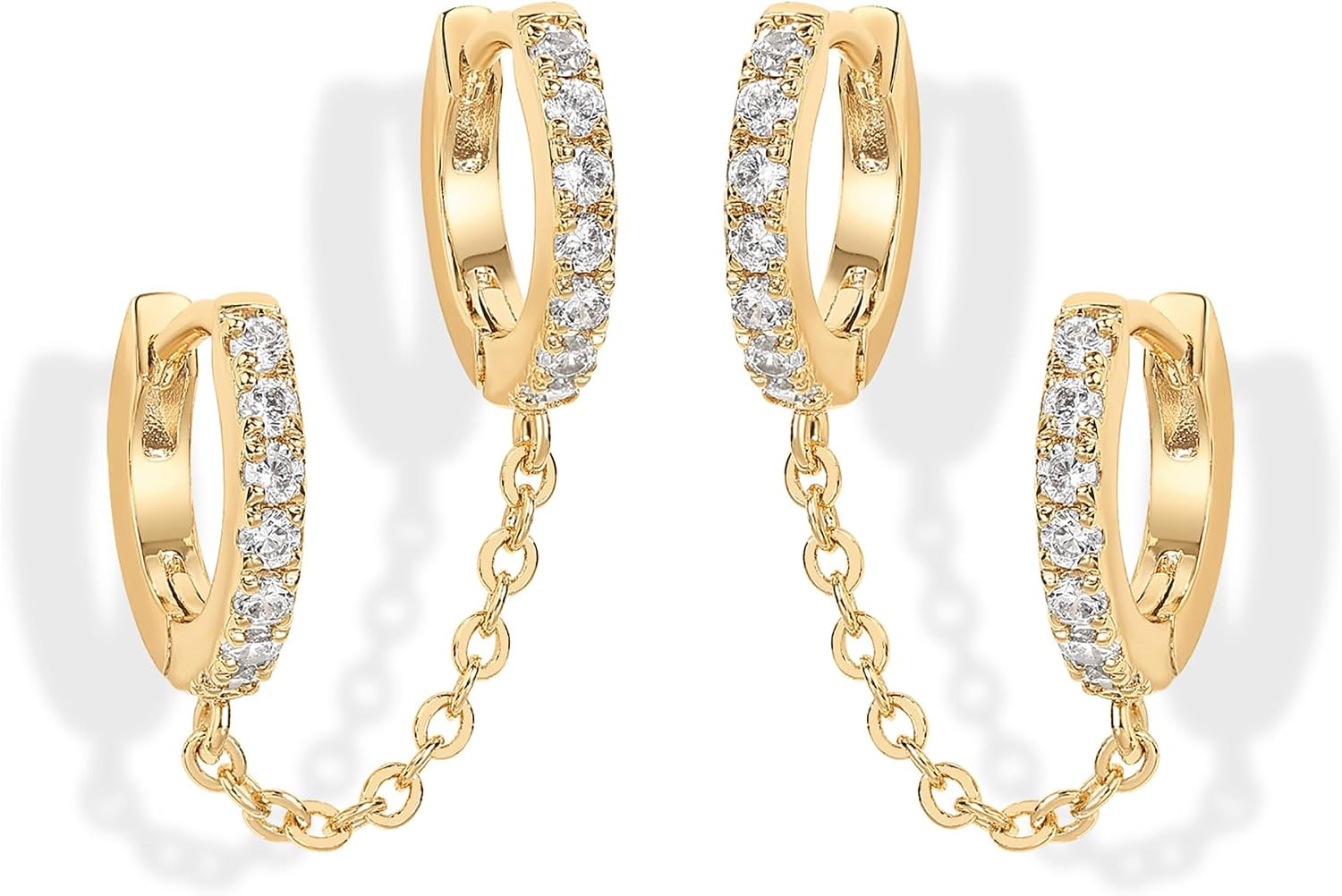 PAVOI 14K Gold Chain Earrings for Women | Double Piercing Dangle Chain Huggie Hoop Earrings | Cubic Zirconia Pearl Stud Ear Earrings for Women | Dangle Earrings for Women, Earring Stack, Ear Cuff Earrings, Cubic Zirconia Pearl Stud | Amazon (US)