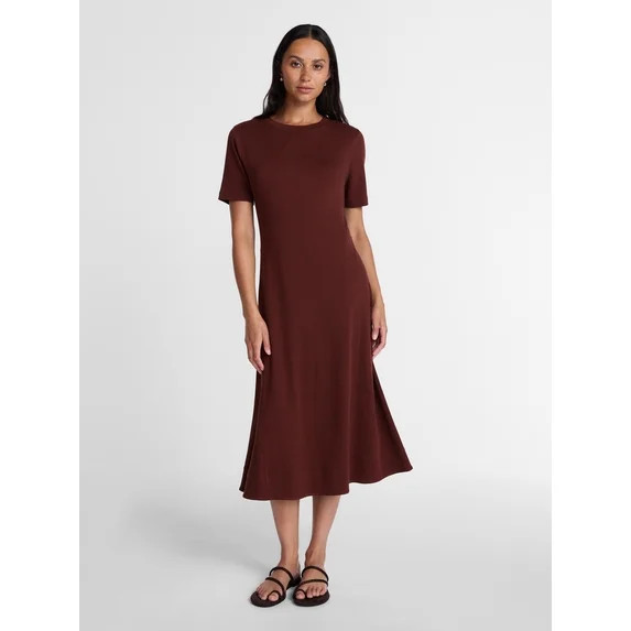 Time and Tru Women's and Women's Plus Seamed Cotton Midi Dress, Sizes XS-4X | Walmart (US)