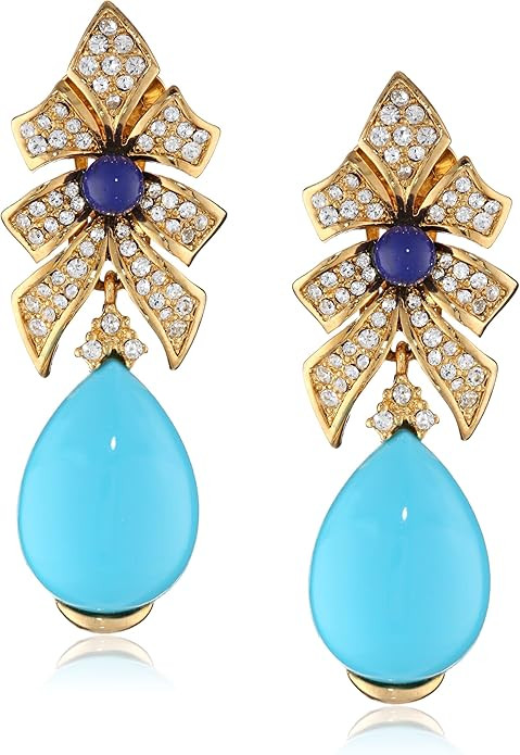 Ben-Amun Jewelry 24k Gold-Plated, Swarovski Crystal and Turquoise-Color Stone Clip-On Earrings | Amazon (US)