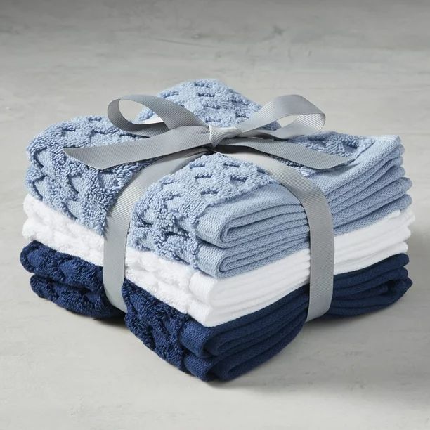 Blue/White Textured Washcloth 6PC Set, Better Homes & Gardens Signature Soft Collection - Walmart... | Walmart (US)
