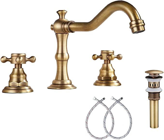 GGStudy 8 inch 2 Handles 3 Holes Widespread Bathroom Sink Faucet Antique Brass Bathroom Vanity Fa... | Amazon (US)