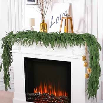 Amazon.com: Hananona 2 Pcs 6 Ft Artificial Norfolk Pine Garlands, Real Touch Winter Pine Garland,... | Amazon (US)